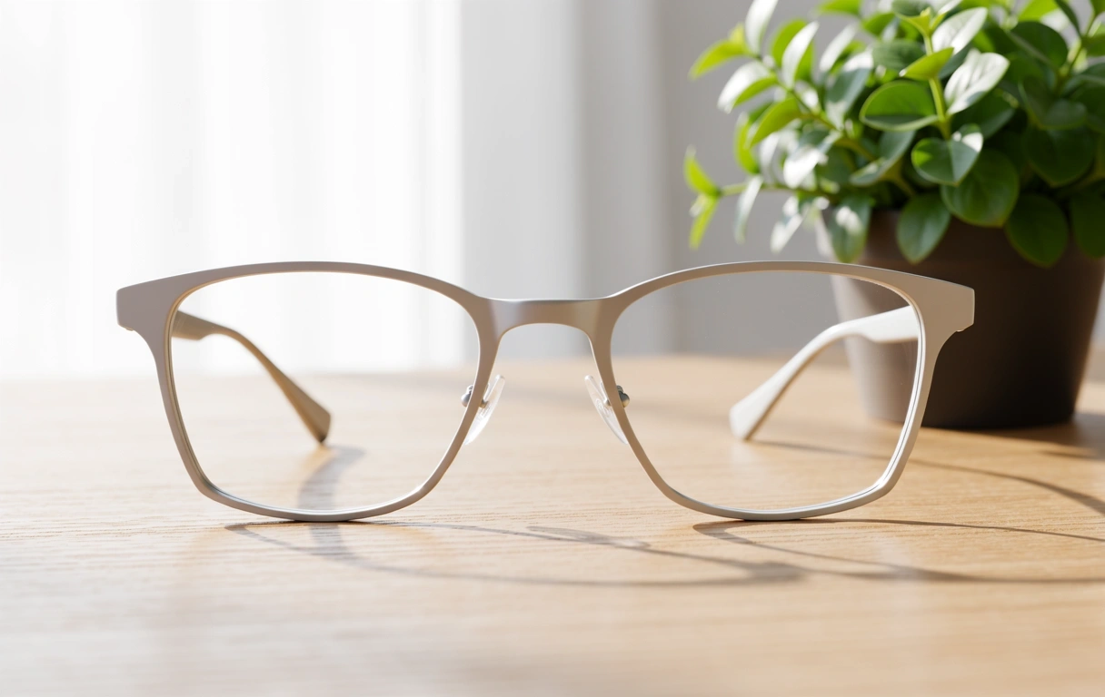 Brille auf einem Holztisch